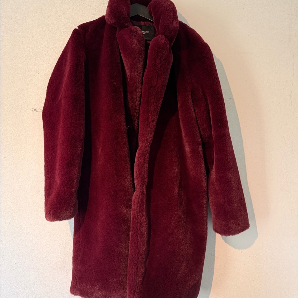 Forever 21 Burgundy Faux Fur Coat